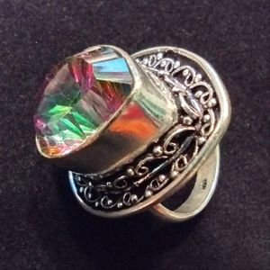 Mystic topaz in 925 stamped silver Statement ring size 7 3/4 Vintage